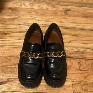 Zara Black Loafers with Gold Chain Detail